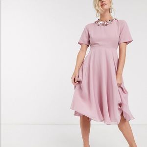 ASOS Pink embellished flowy midi dress